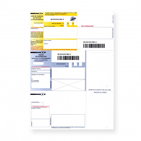 Recommandés A4 sans Accusé Réception et avec Code à Barres