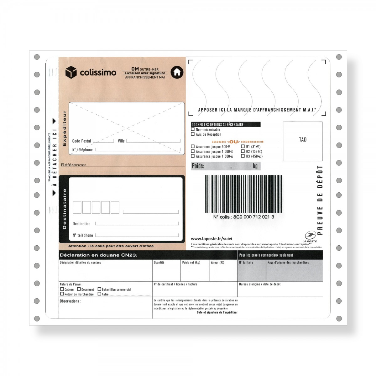 Liasses Colissimo Outre Mer Avec Signature